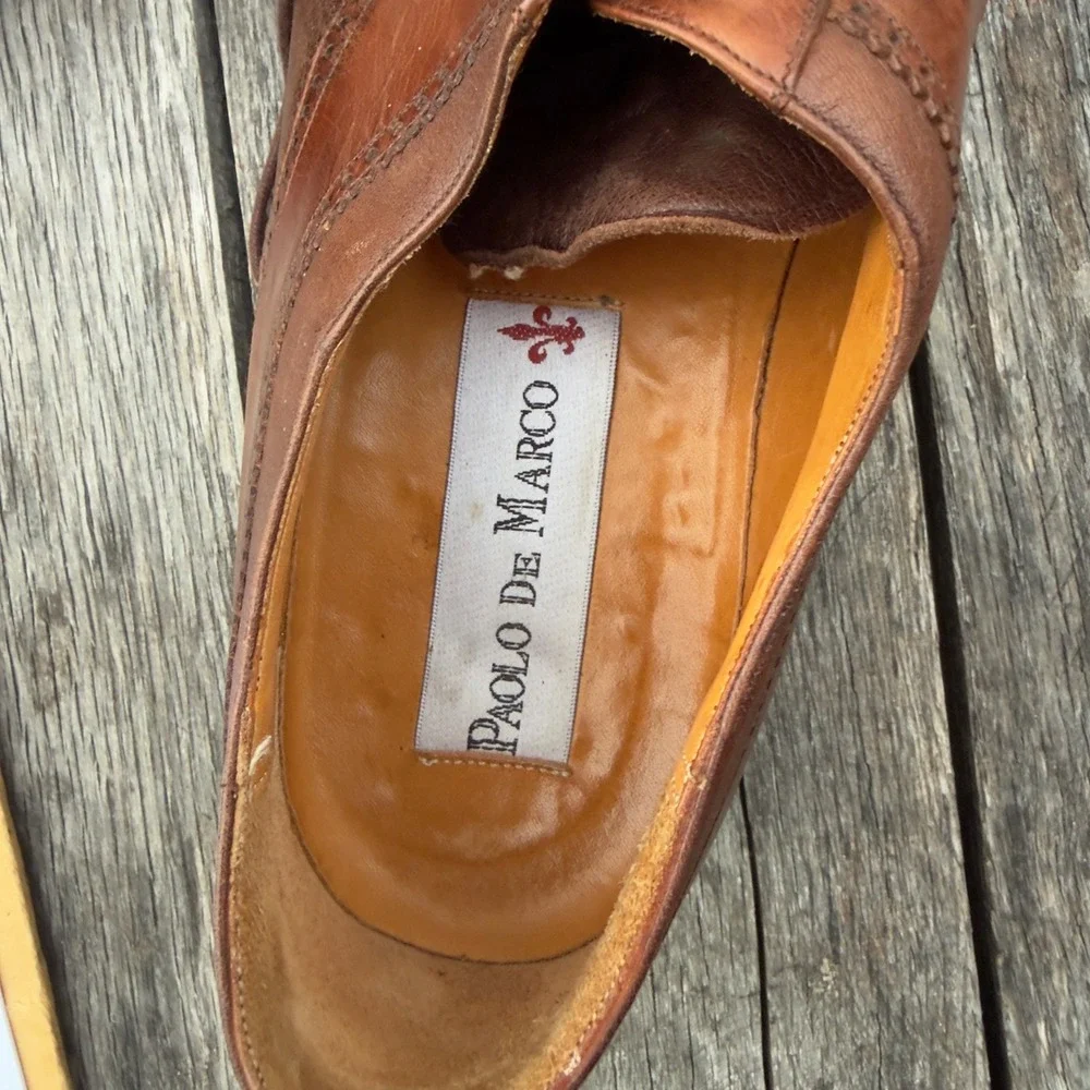 Paolo De Marco Mens Brown Leather Brogue Cap Toe Derby Dress Shoes Size 11 Spain - Picture 2 of 11